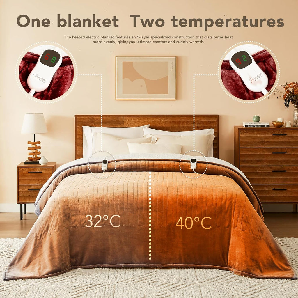 Homemate Electric Heated Blanket Full - 72"x84" Heating Bed Blankets Throw with 10 Heating Levels 8 Hours Auto Off Fast Heating Over-Heated Protection Ultra Soft Warm Flannel ETL Certified Red