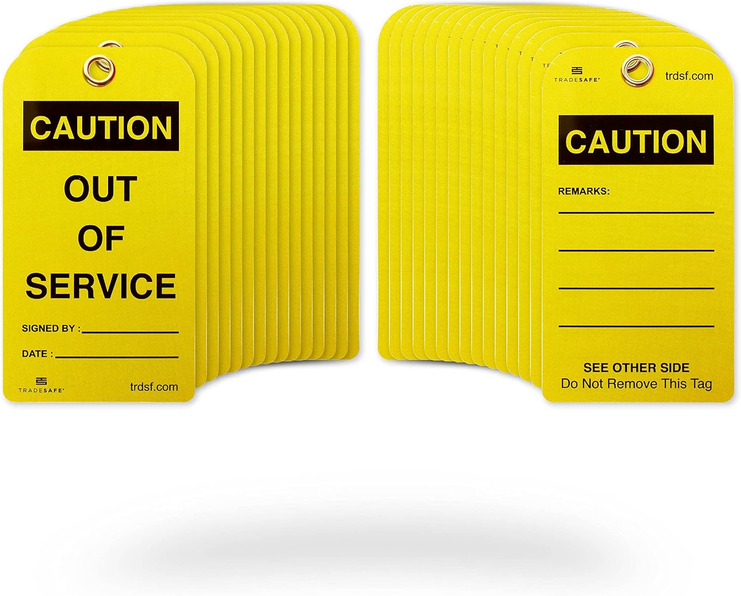 TRADESAFE Caution Out of Service Tags - 30 Yellow Caution Signs with 30 Cable Ties, Durable 32 mil Vinyl, Caution Tags for Equipment Repair or Service, Accident Prevention