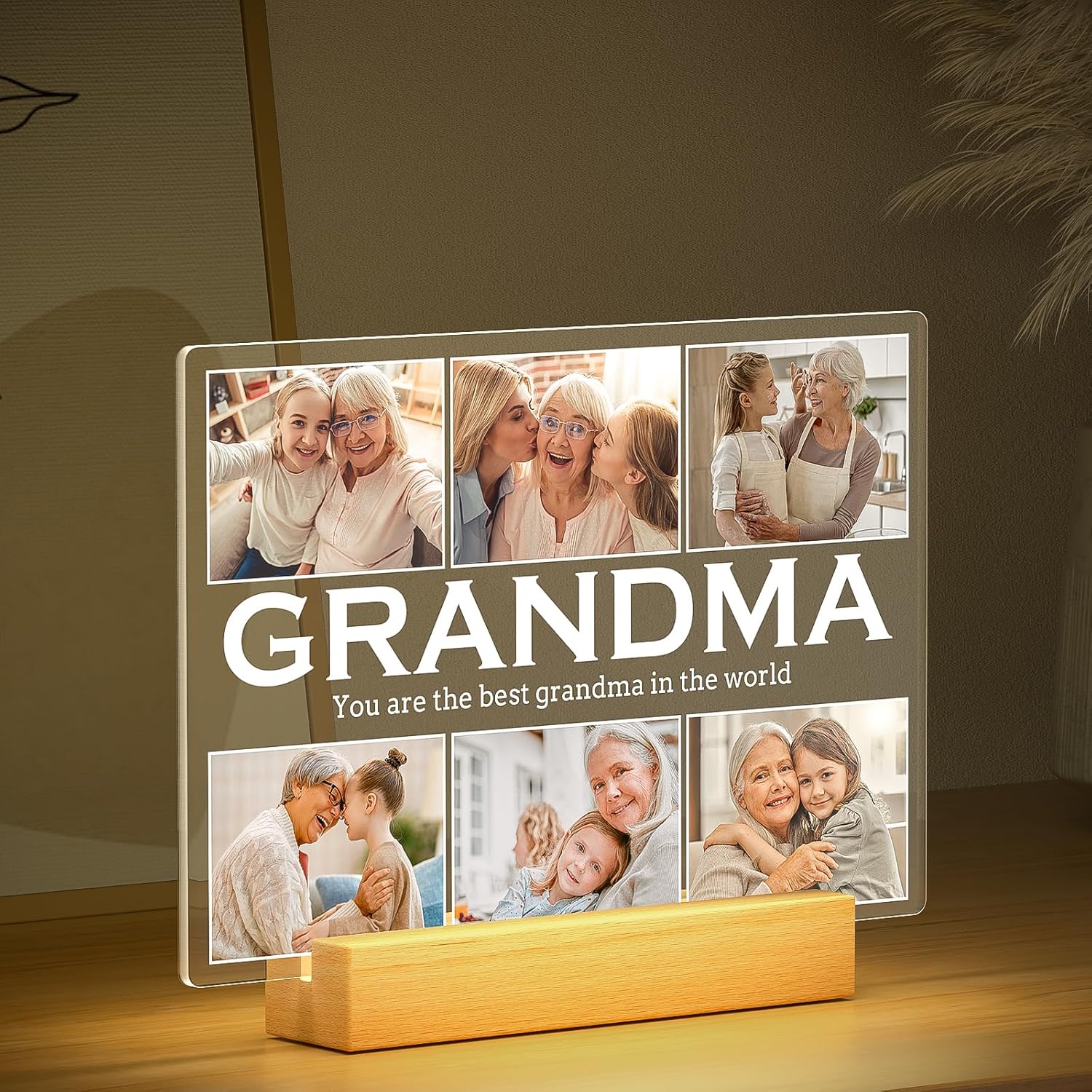 Personalized Gifts for Grandma from Daughter Son, Custom Picture Frames with Photos, Customized Photo Frame with Night Light, Personalized Birthday Gifts for Grandma Baby Kids Family