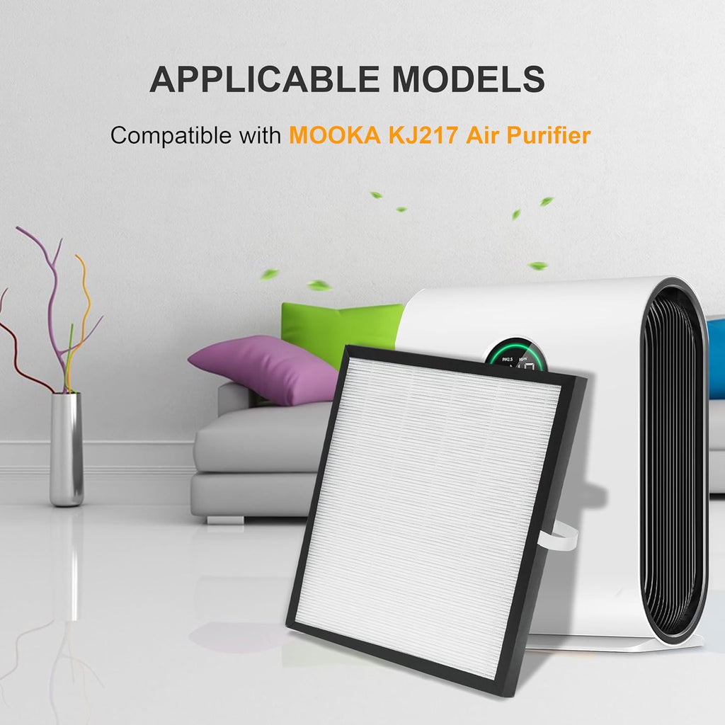 2 Pack KJ217 Air Purifier Filter Replacement, Compatible with MOOKA KJ217 Air Purifier, 3-in-1 True HEPA Filter, High-Efficiency Activated Carbon Filter