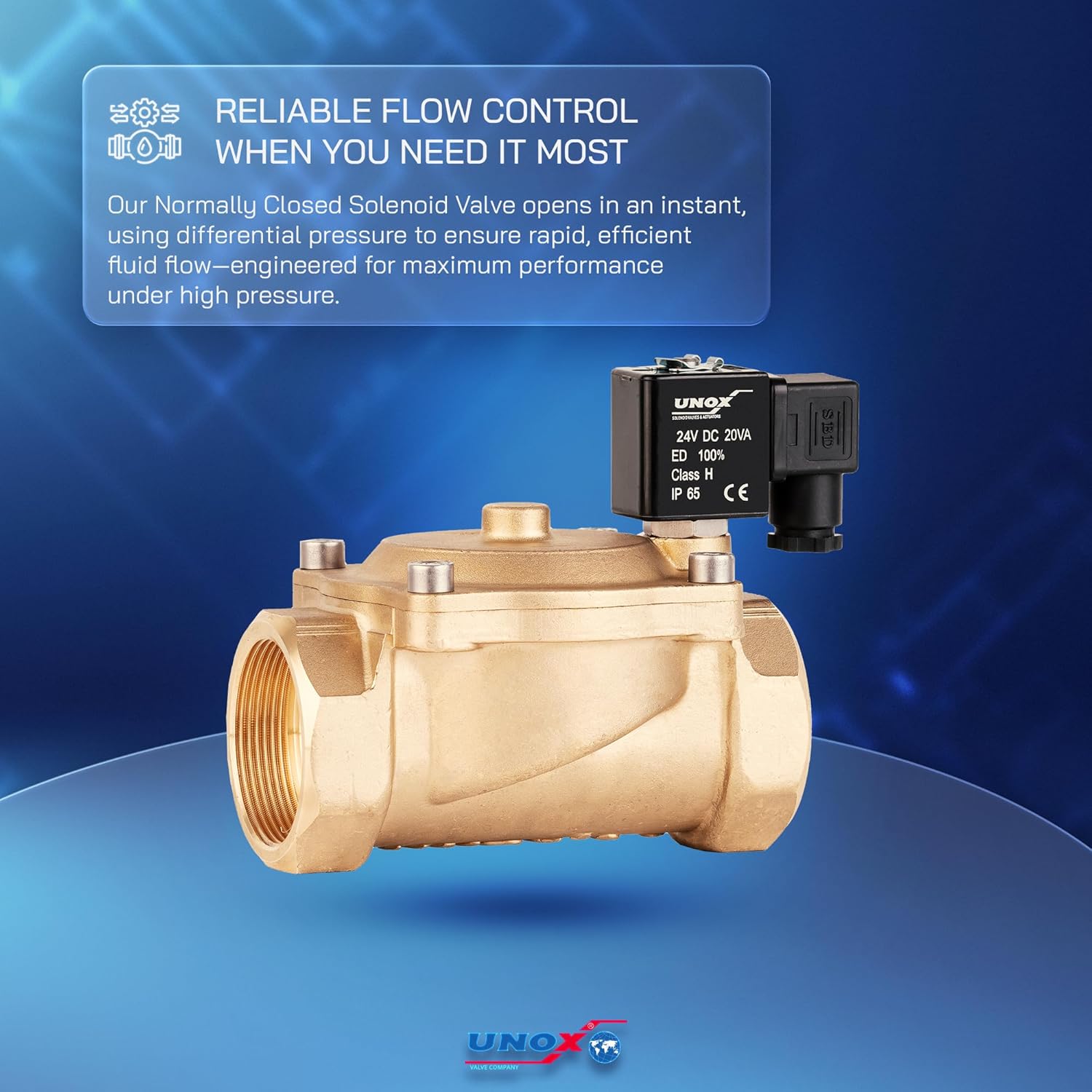 UNOX 2 inch NPT Solenoid Valve 24V DC, Brass Control Valve Normally Closed - 7-232 PSI Multi-Purpose Reliable Control Valve for Water, Air, and Gas - Solenoid Valves
