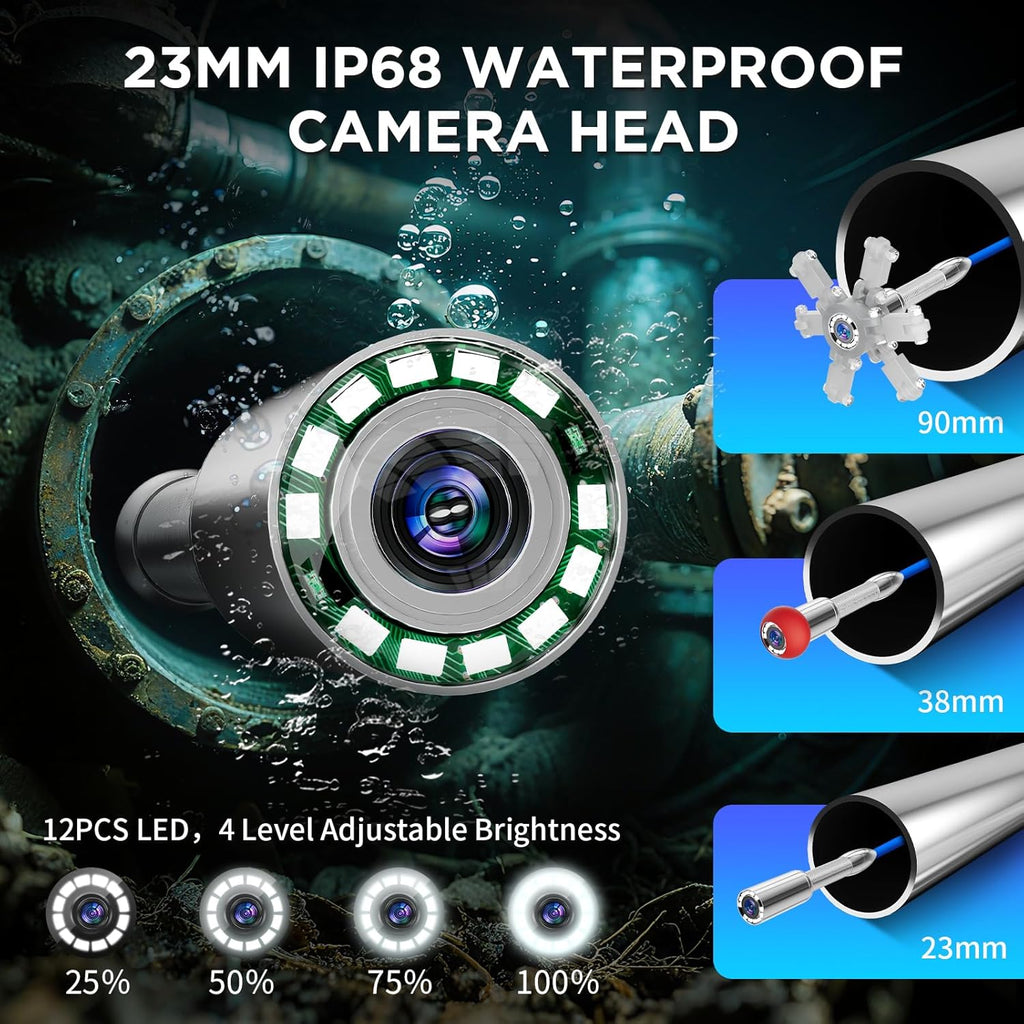 Okk Sewer Camera with Locator, Drain Camera 300ft, Pipe Inspection with 512Hz Sonde, Self-Leveling, Industrial Endoscope with DVR, 9" LCD, Meter Counter, 7mm Cable, IP68 Waterproof, 12 LEDs, 32GB Card