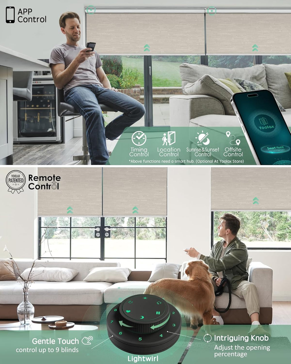Yoolax Motorized Blinds with Remote, Blackout Smart Blinds for Windows Motorized Roller Shades, Automatic Window Shades Work with Alexa Custom Size (Blackout-Jacquard Coffee)
