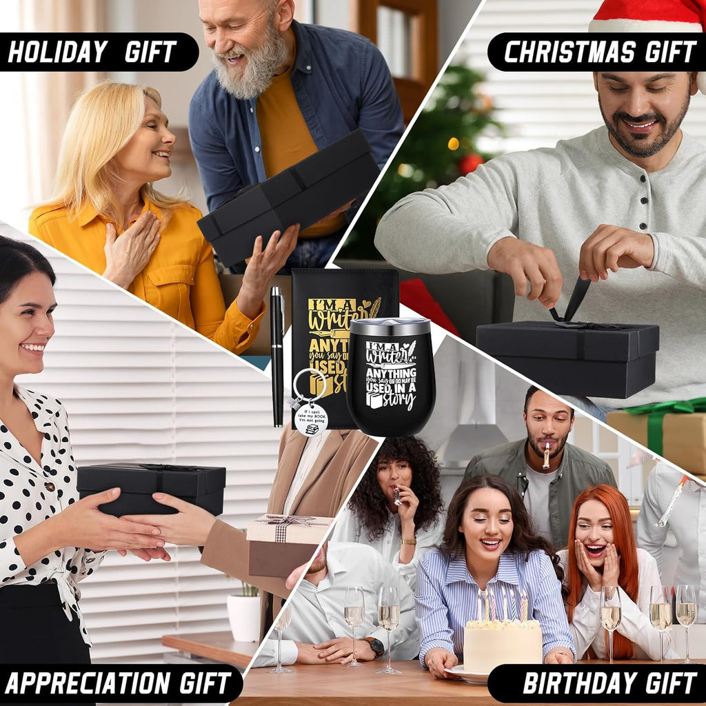 6 Pcs Writer Gifts for Men Women Future Author's Gift 12 oz Stainless Steel Cup Socks Keychain Pen Notebook Box for Novelist Screenwriter Poet Christmas Reading Writing Book Gifts