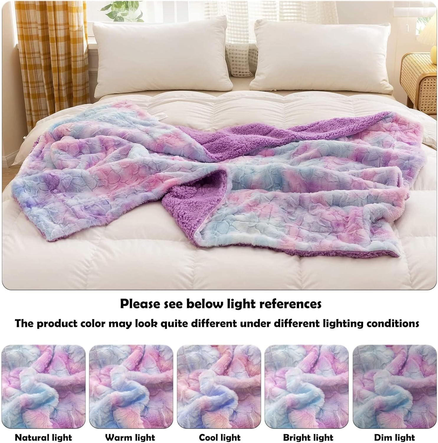 NEWCOSPLAY Super Soft Faux Fur Throw Blanket for Couch Multi Purple Sherpa Fuzzy Plush Warm Blanket for Sofa Bed (Multi Purple, Throw(40"x50"))