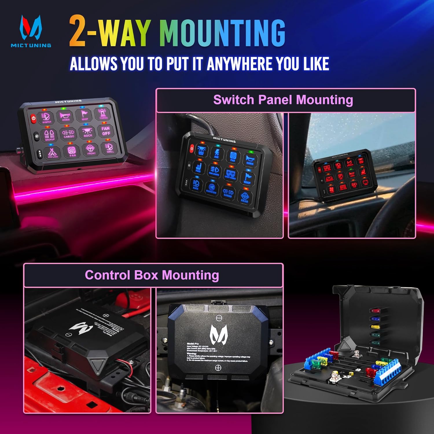 MICTUNING 12 Gang Switch Panel, P1B LED Touch Control Panel Box with Electronic Fuses Car Touch Switch Box Universal for Truck ATV UTV Boat Marine RV SUV Caravan Camper, 2 Years Warranty