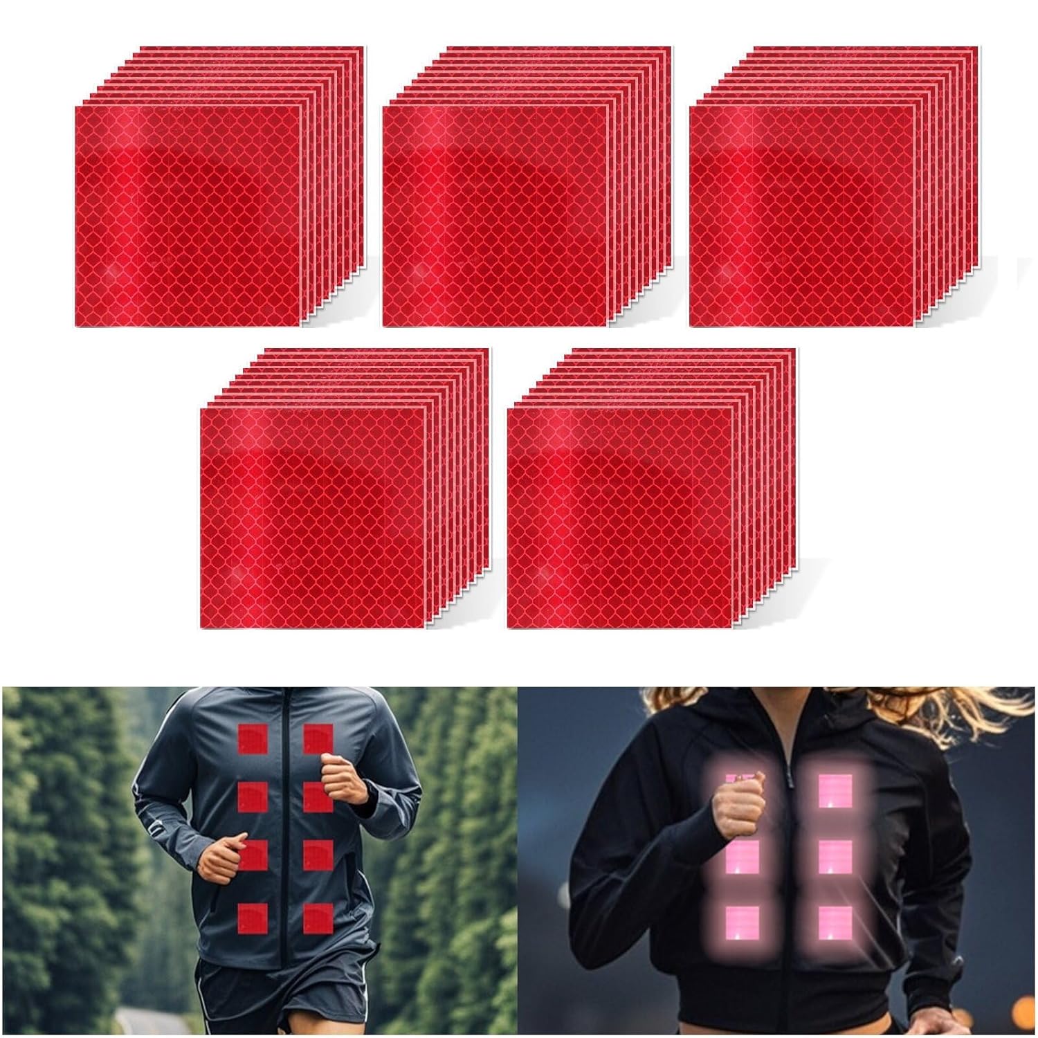 Non Fading Red Reflective Stickers 2 inch X 2 inch, Outdoor Waterproof High Visibility Warning Safety Adhesive Reflector Tape (50 Pcs)