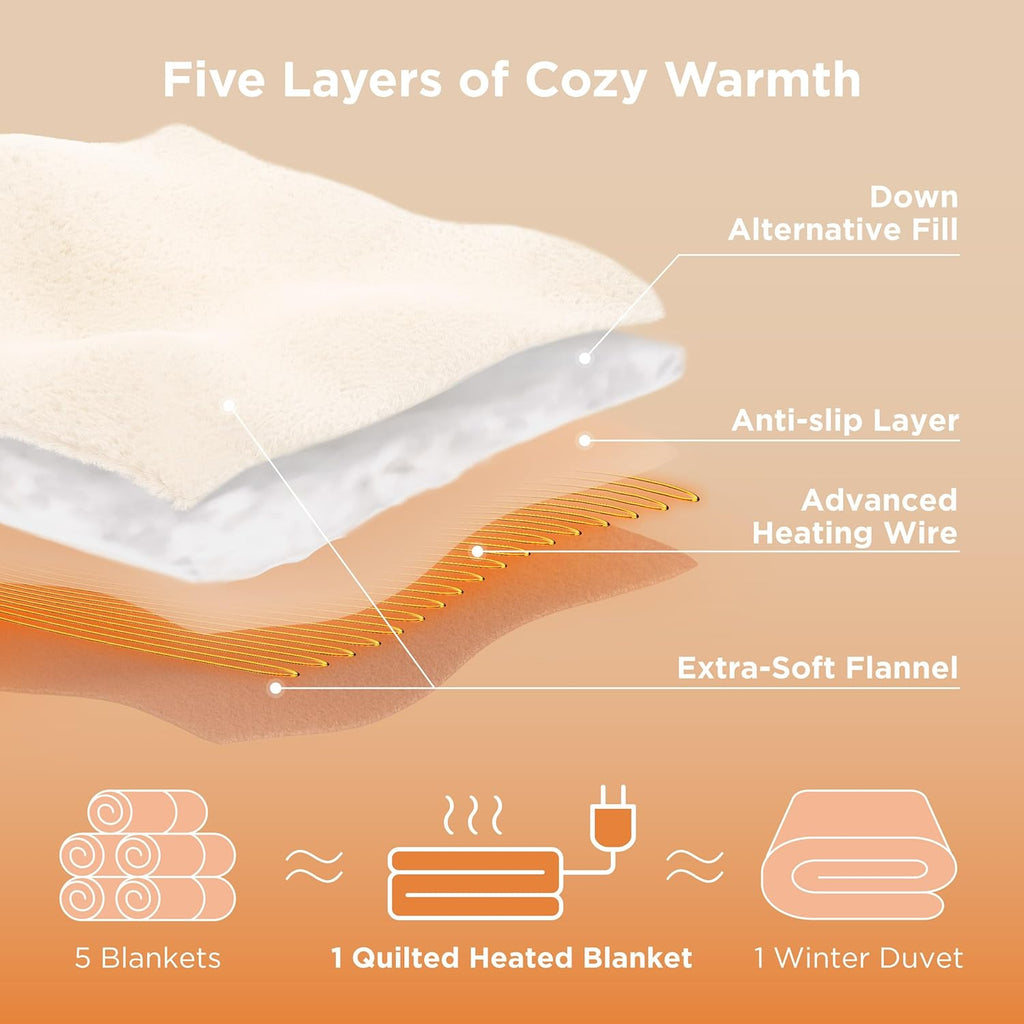 Bedsure Electric Blanket Queen Size - Dual Control Heated Blanket Queen with 10 Heat Settings, Thick Heating Blanket with 10 Time Settings, Fast Heating Quilted Blanket (84x90 inches, Bering Sea)