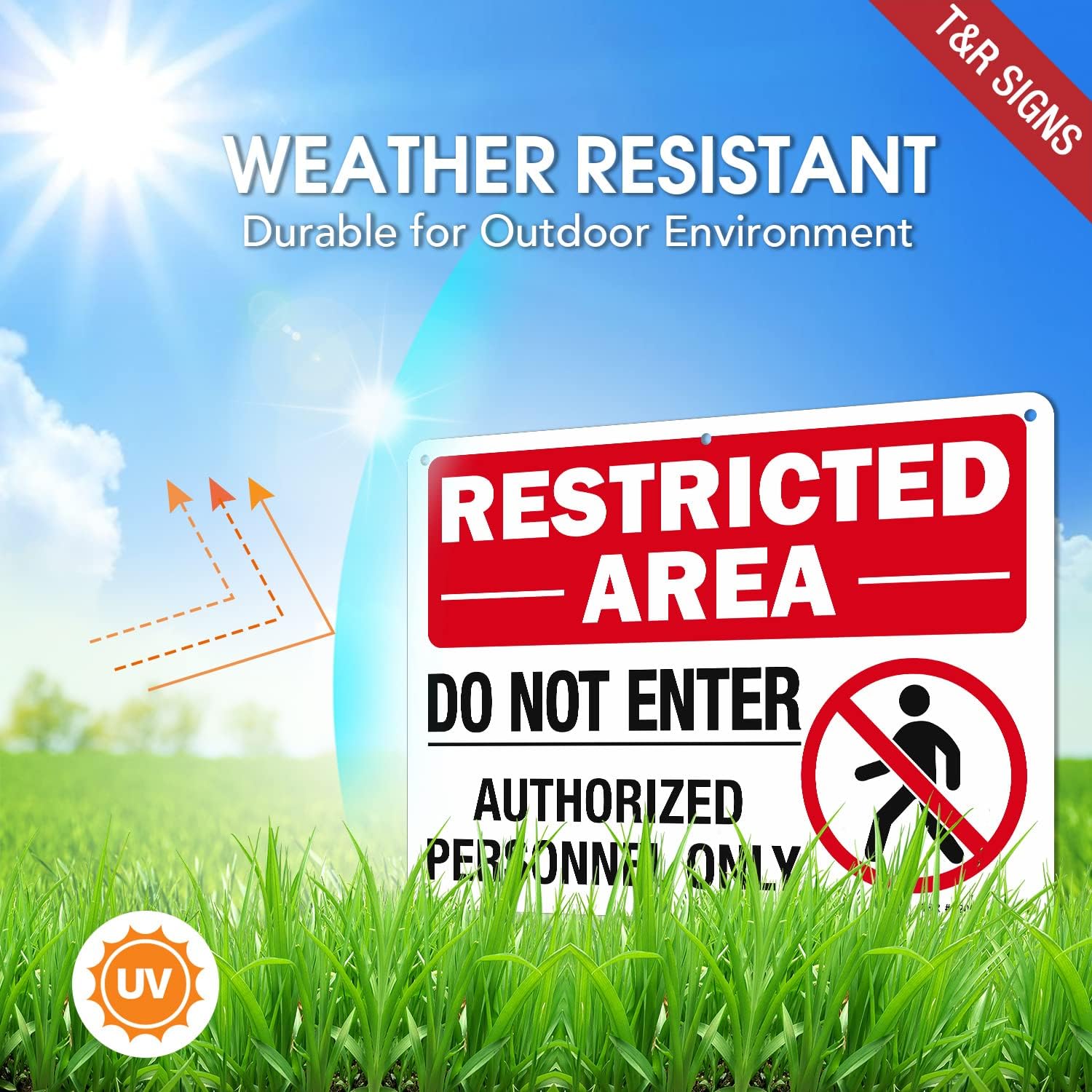 T&R Large Restricted Area Do Not Enter Authorized Personnel Only Sign,1 Pack,14x10 Inches Rust Free .040 Aluminum,UV Protected, Waterproof, Weatherproof and Fade Resistant,6 Pre-drilled Holes