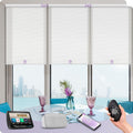 Graywind Motorized Solar Shades Light Filtering Mesh Shade Compatible with Alexa Google Remote Control Window Blinds with Valance for Smart Home Office Business, Custom Size (1% Openness White)
