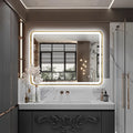 Rectangle LED Bathroom Mirror, 40"x30" Anti-Fog Double Touch Lighted Wall Vanity Mirror 45° Beveled Metal Frame Stepless Adjustable Color Temperature Smart Mirror 3000K-6000K, Gold
