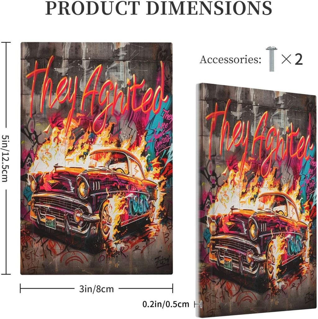 Light Switch Cover Plate Hip Hop Street Graffiti Flame Car 1 Gang No Device Blank Electrical Wall Plates Faceplate Decorative Switch Plate for Bedroom living Room Decor