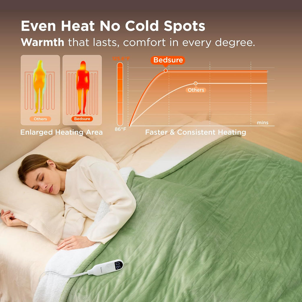 Bedsure Electric Blanket Full Size - Soft Flannel Heated Blanket Full, GentleSoft Fast Heating with 10 Time Settings & 6 Heat Settings, Warm Gift for Grandma (72x84 inches, Sage Green)