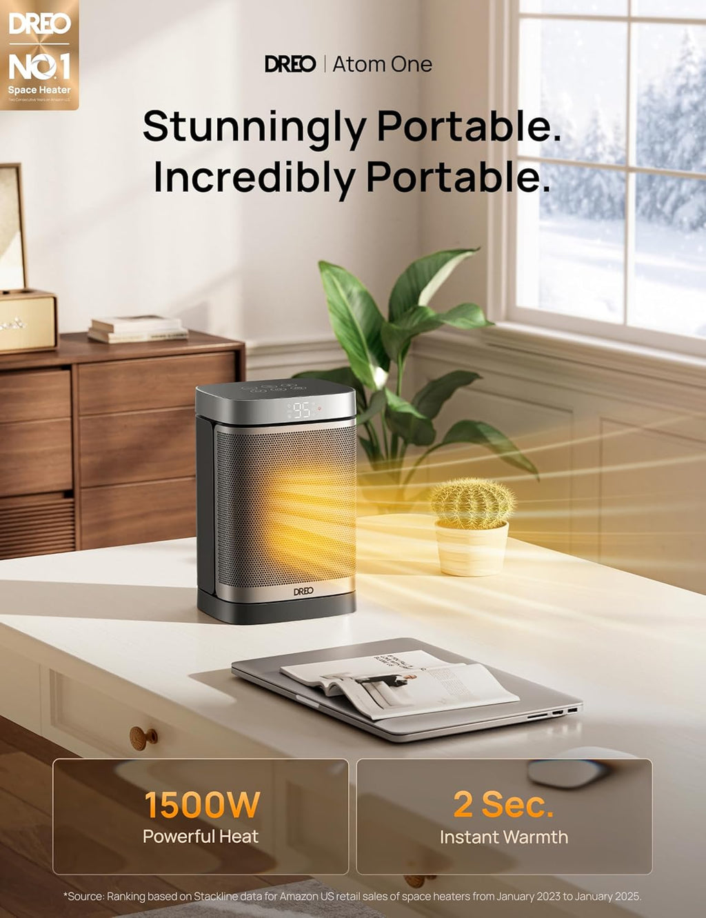 DREO Space Heater, 1500W Portable Electric Heaters for Indoor Use, PTC Ceramic Heater for Office with Remote, Thermostat, 70°Oscillation, 12H Timer, 5 Modes, Quiet Safe Room Heater for Bedroom
