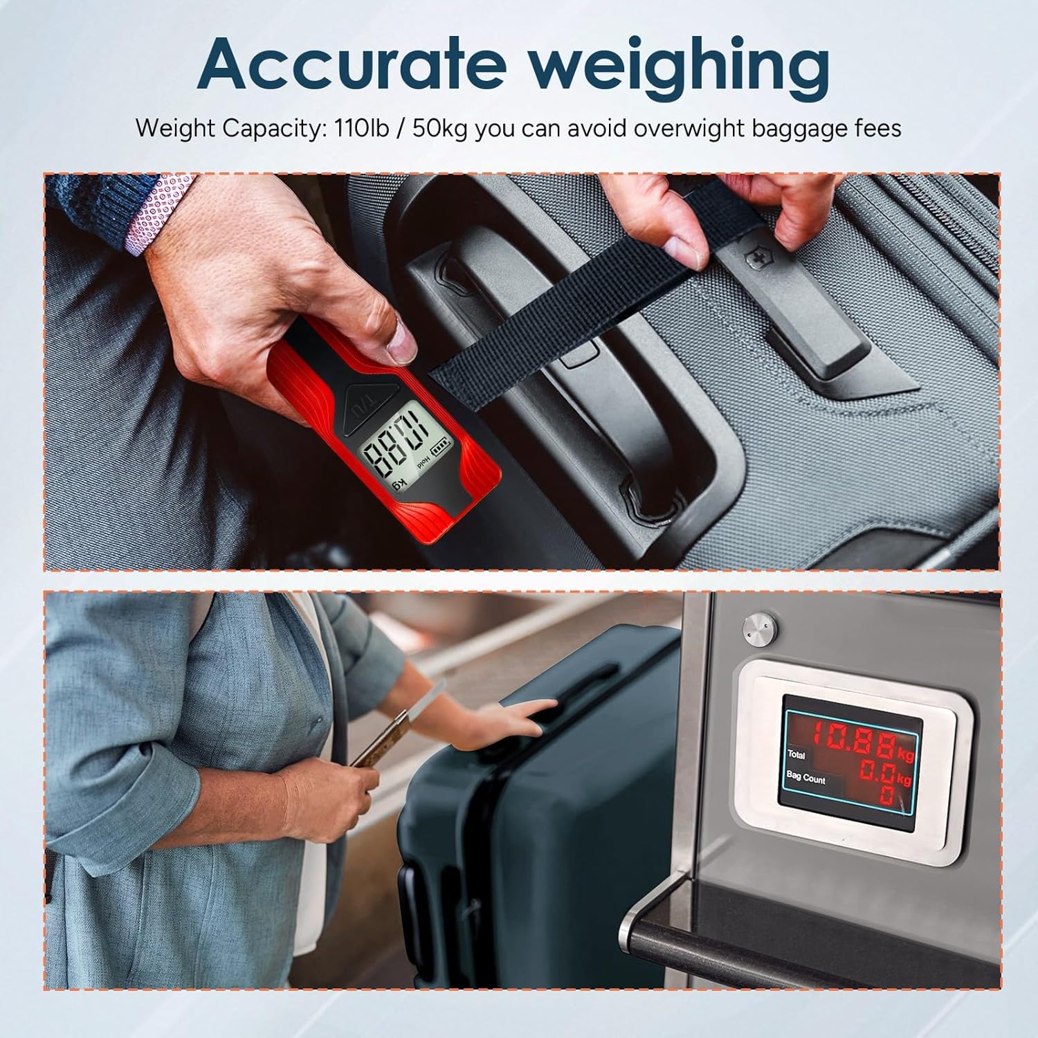 travel inspira Luggage Scale Battery-Free, Travel Essentials, Portable Handheld Digital Suitcase Weight Scale for for Travel Accessories, 110lbs/50kg (Red)