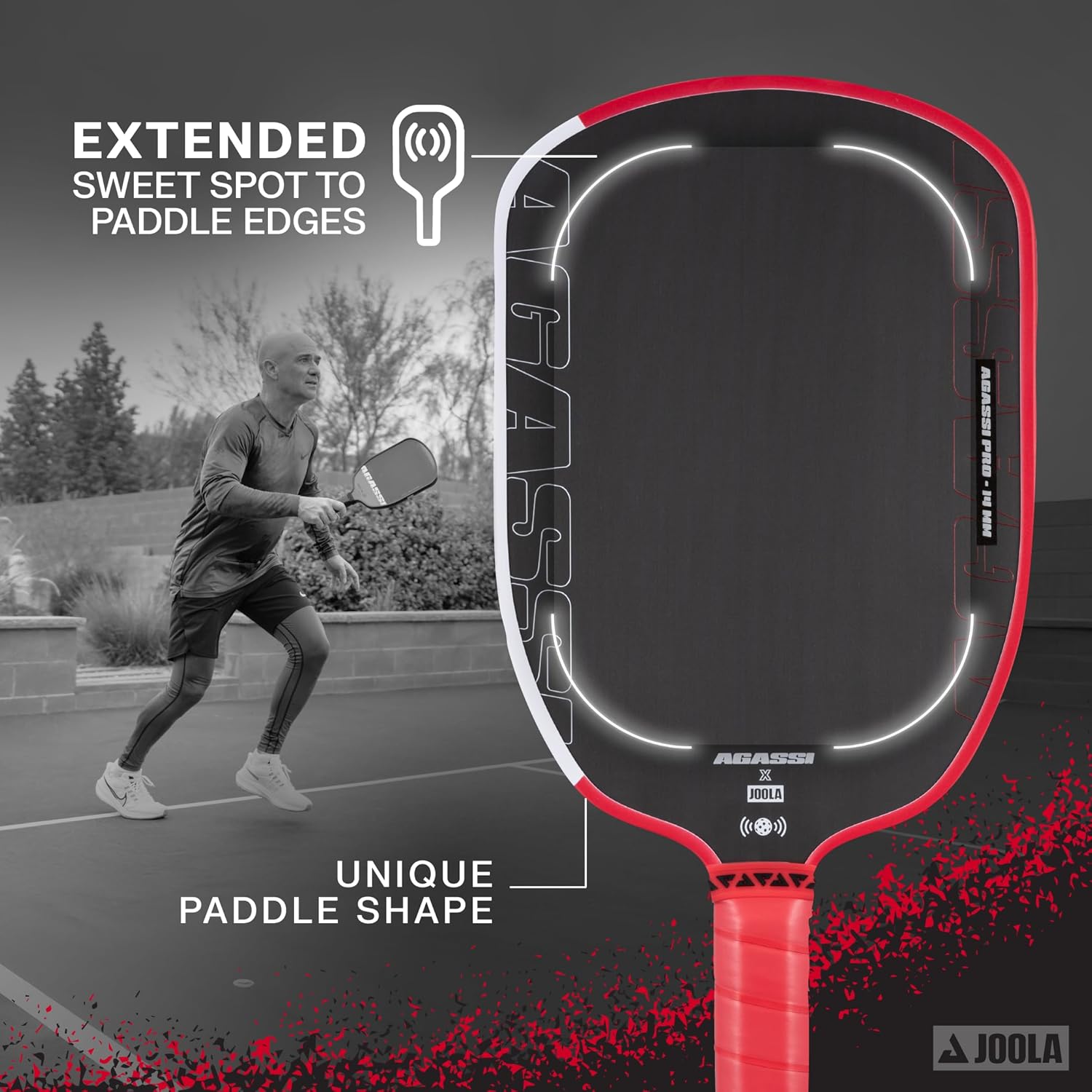 JOOLA Agassi PRO IV 14mm Pickleball Paddle w/Extended Sweet Spot - Carbon Fiber Surface Increases Spin & Control - SK Film for Power & Larger Sweet spot - UPA-A Certified - USAP Approved - NFC Chip
