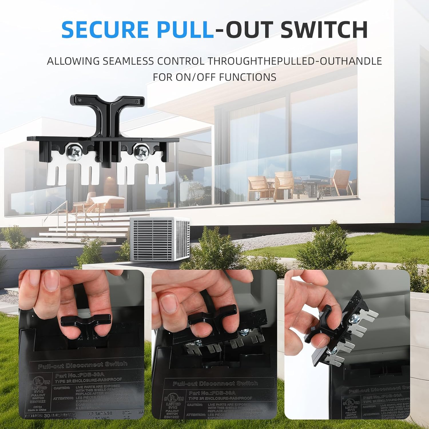 60 Amp AC Disconnect Switch Outdoor 120/240VAC Pull Out Switch Waterproof Metal Box for Air Conditioning Non-Fused