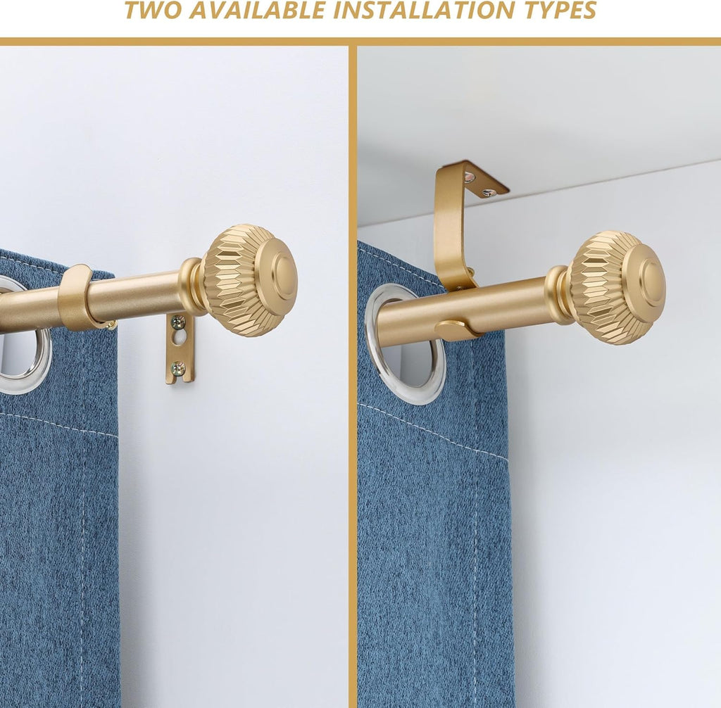 Gold Curtain Rods for Windows 48 to 84 Inches 1 Inch Adjustable Heavy Duty Curtain Rods with Lantern Ball Finials,Window Treatment Single Curtain Rod Set