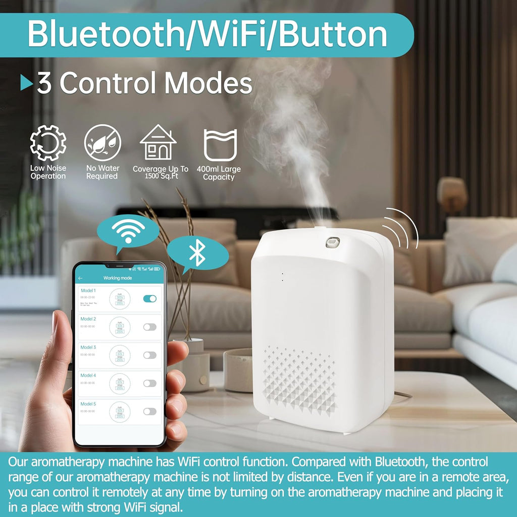 2025 Upgrade WiFi Smart Scent Air Machine for Home, Hotel, Spa, Office, 1500 Sq. Ft Coverage, Cold Air Diffuser, Waterless Essential Oil Diffuser, 400ML Bluetooth Hotel Collection Diffuser (White)