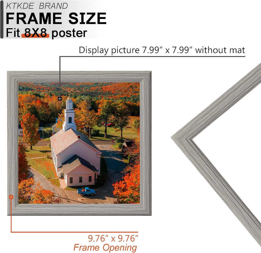 KTKDE 8x8 Picture Frame Set of 3, Grey Wooden frames, Wall Hanging for Tapletop Display, Best Square Photo Frame Studio Gallery for Photos, Posters & Art Prints