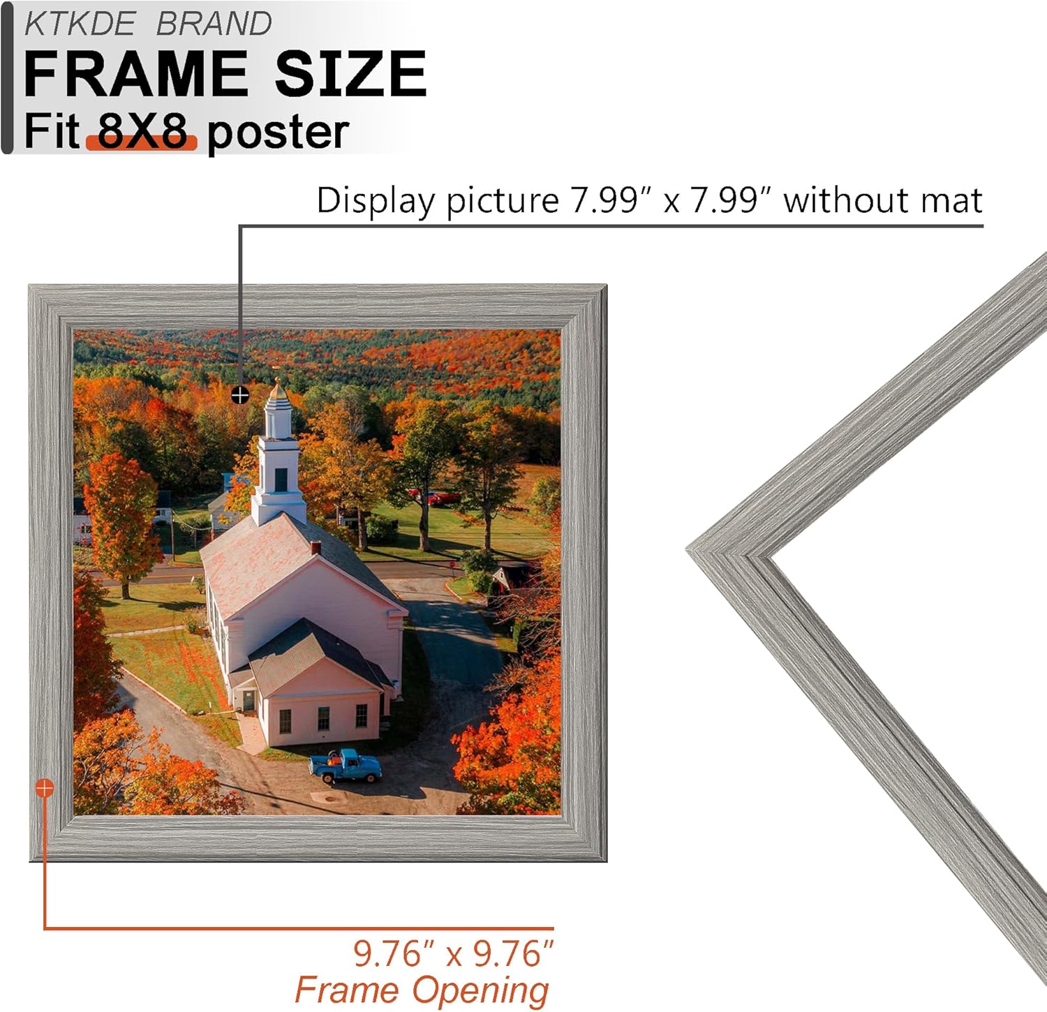 KTKDE 8x8 Picture Frame Set of 3, Grey Wooden frames, Wall Hanging for Tapletop Display, Best Square Photo Frame Studio Gallery for Photos, Posters & Art Prints