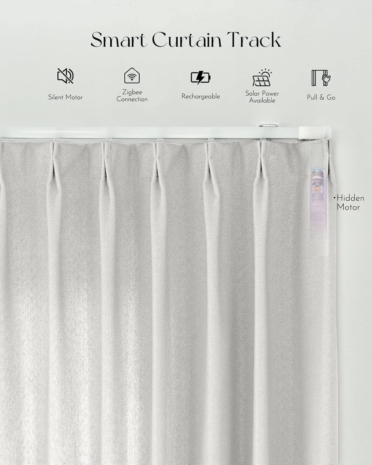 Graywind Rechargeable Smart Curtains Compatible with Alexa Google Remote Control Automatic Drapes for Sliding Door Room One-Way or Split Draw Joinable Curtain Custom Width Up to 220"(Pure White)