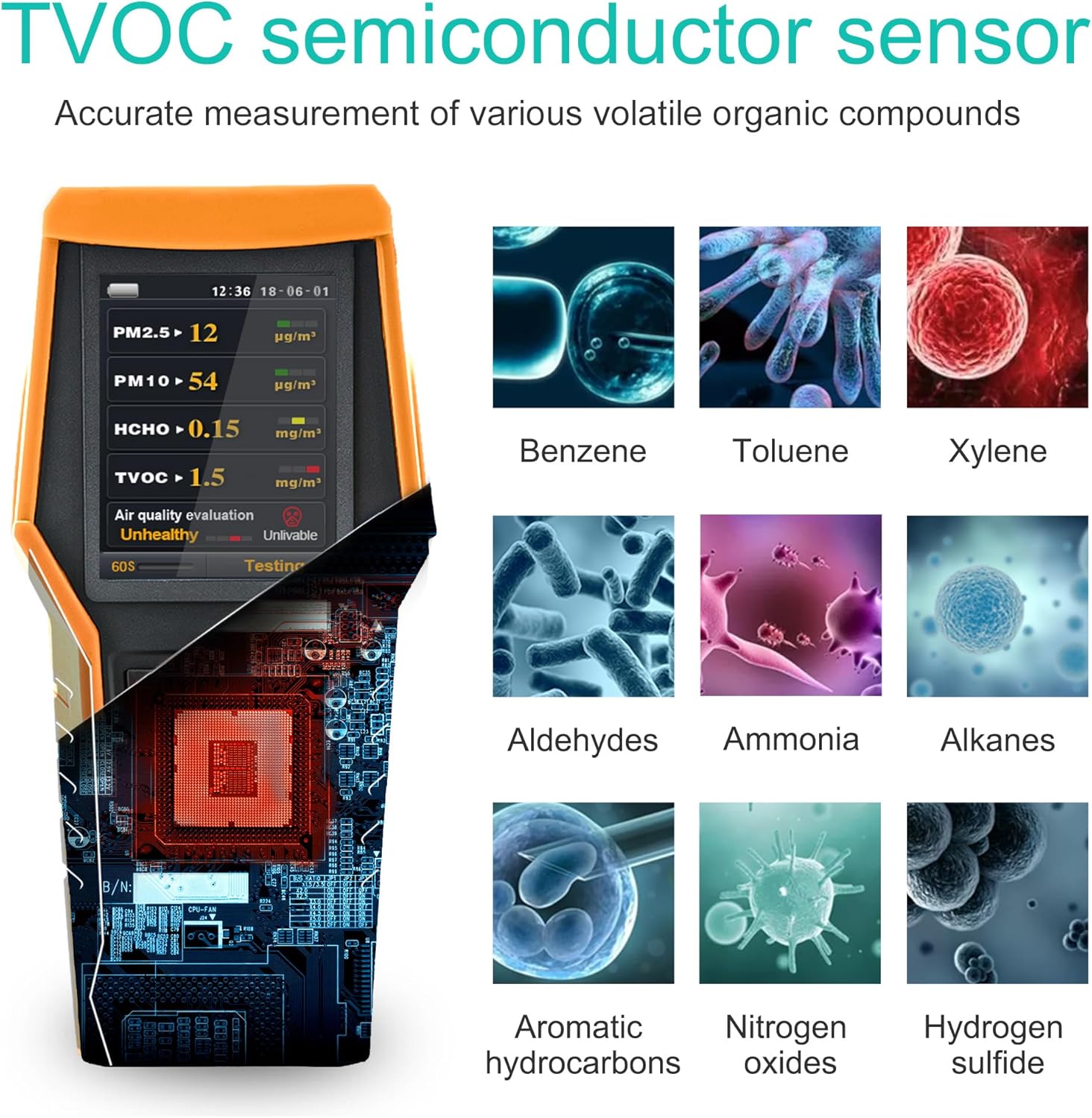 Smart Air Quality Meter Indoor 11-in-1 Air Monitor PM1.0 PM2.5 PM10 Dust TVOC VOC Detector HCHO Tester with Data Record for Home Office (126S)