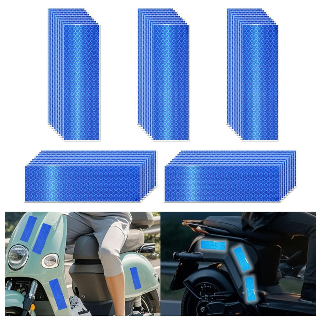 Non Fading Blue Reflective Stickers 2 inch X 6 inch, Outdoor Waterproof High Visibility Warning Safety Adhesive Reflector Tape (50 Pcs)