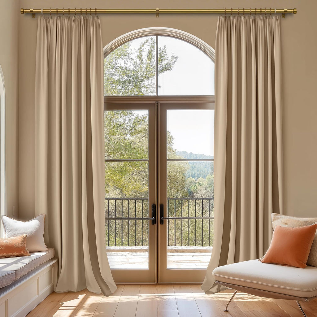 Oneach 2-Pack Heavy Duty Curtain Rods for Windows 66 to 120 Inch, 1 Inch Pole Adjustable Curtain Rod Set with Easy Installation and Modern Design (Antique Gold, 16 to 120 Inch)