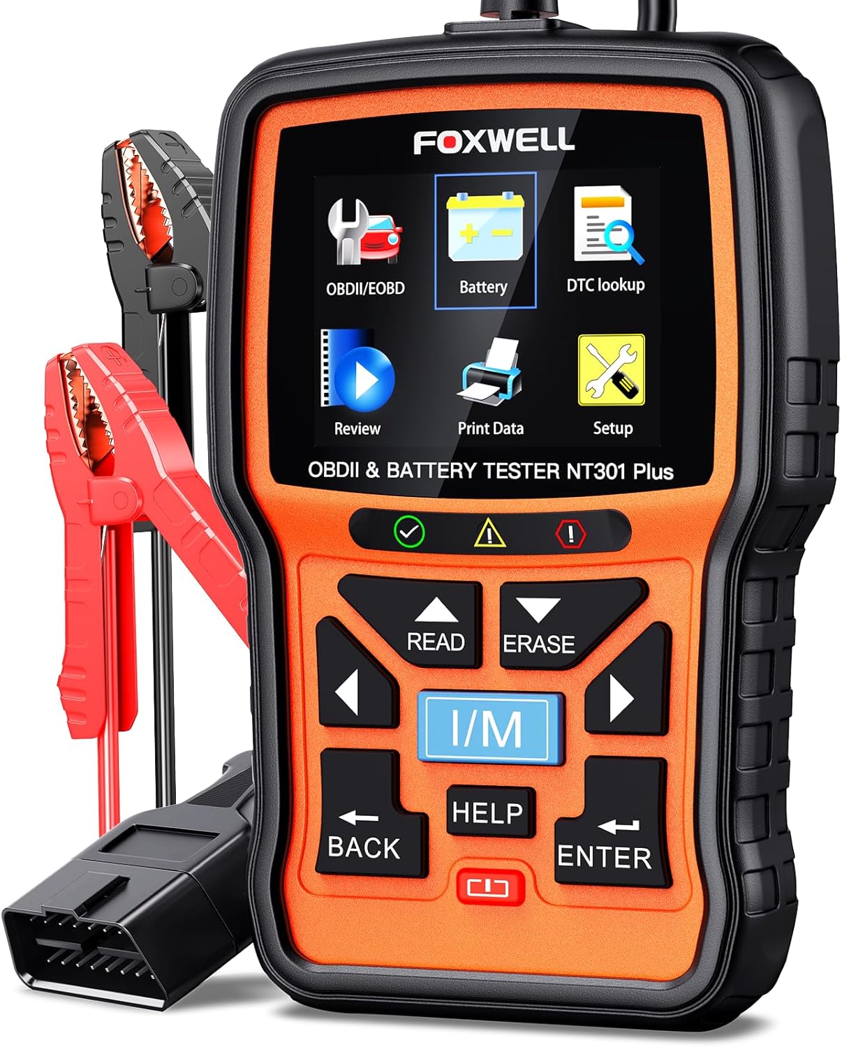 Upgraded of NT301, 2-in-1 FOXWELL NT301 Plus OBD2 Scanner Battery Tester, Professional Check Engine Code Reader Car Diagnostic Tool, 12V Cranking Charging Analyzer for 1996+ Newer Vehicle