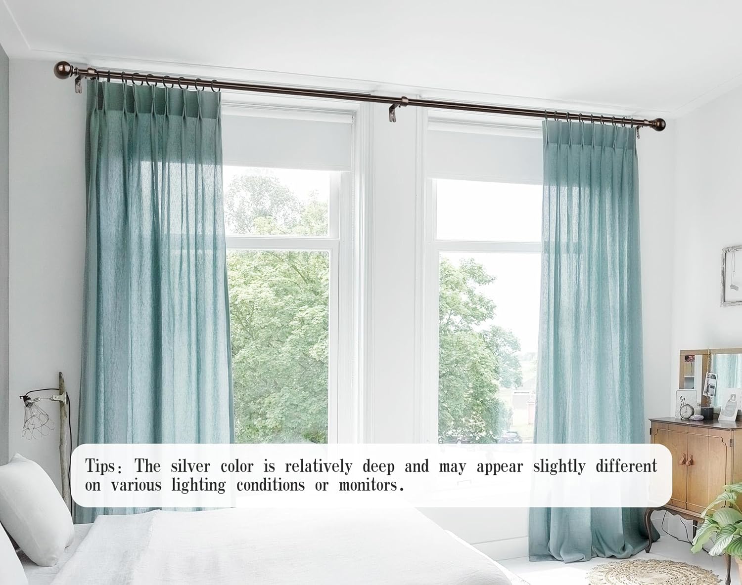 KAMANINA 1 Inch Bronze Curtain Rods for Windows 120 to 170 Inches, Long Heavy Duty Curtain Rod 140 to 195 Inches (11.6-16.2ft), Decorative Drapery Rod with Round Finials