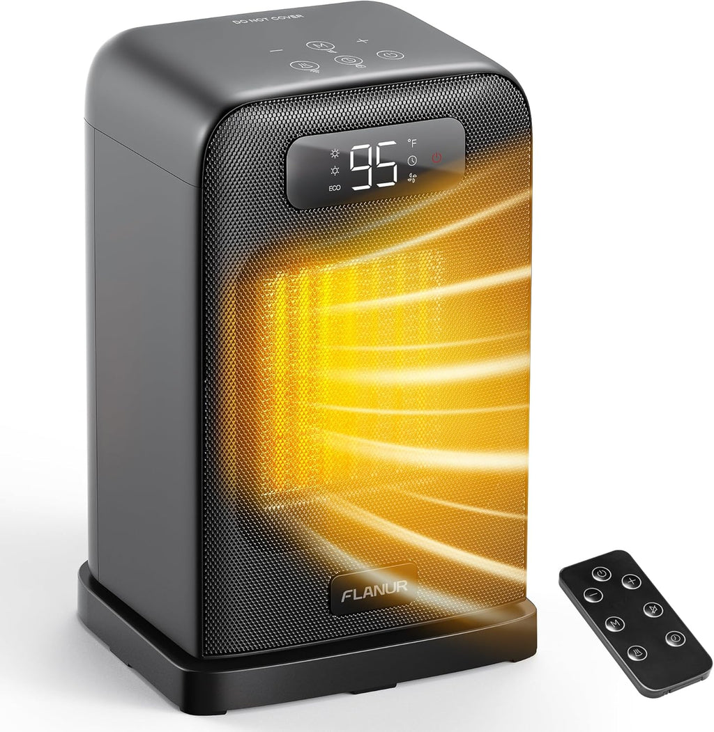 Space Heaters for Indoor Use, 1500W Small Desk Heater with Remote, Thermostat, 4 Modes, 12H Timer, LED Display, Safety Protection, 70° Oscillating Heater for Office Bedroom Home (Black, 1Pack)