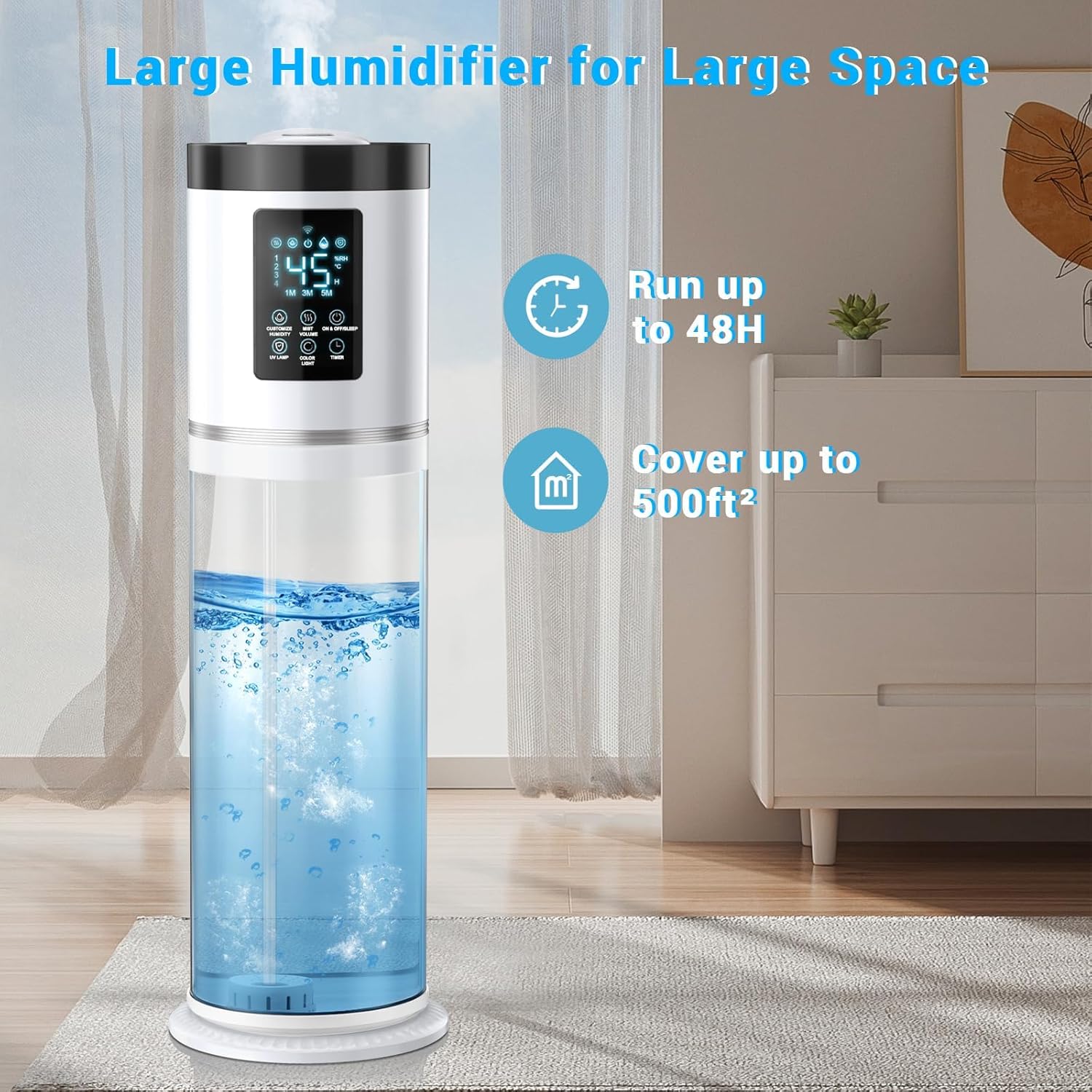 8L/2.1Gal Humidifiers for Bedroom Large Room with Clear Tank, 7-Color Light, 36dB Ultrasonic Cool Mist Humidifiers with Humidistat, Essential Oil Tray Top Fill Humidifier for Home Bedroom Office