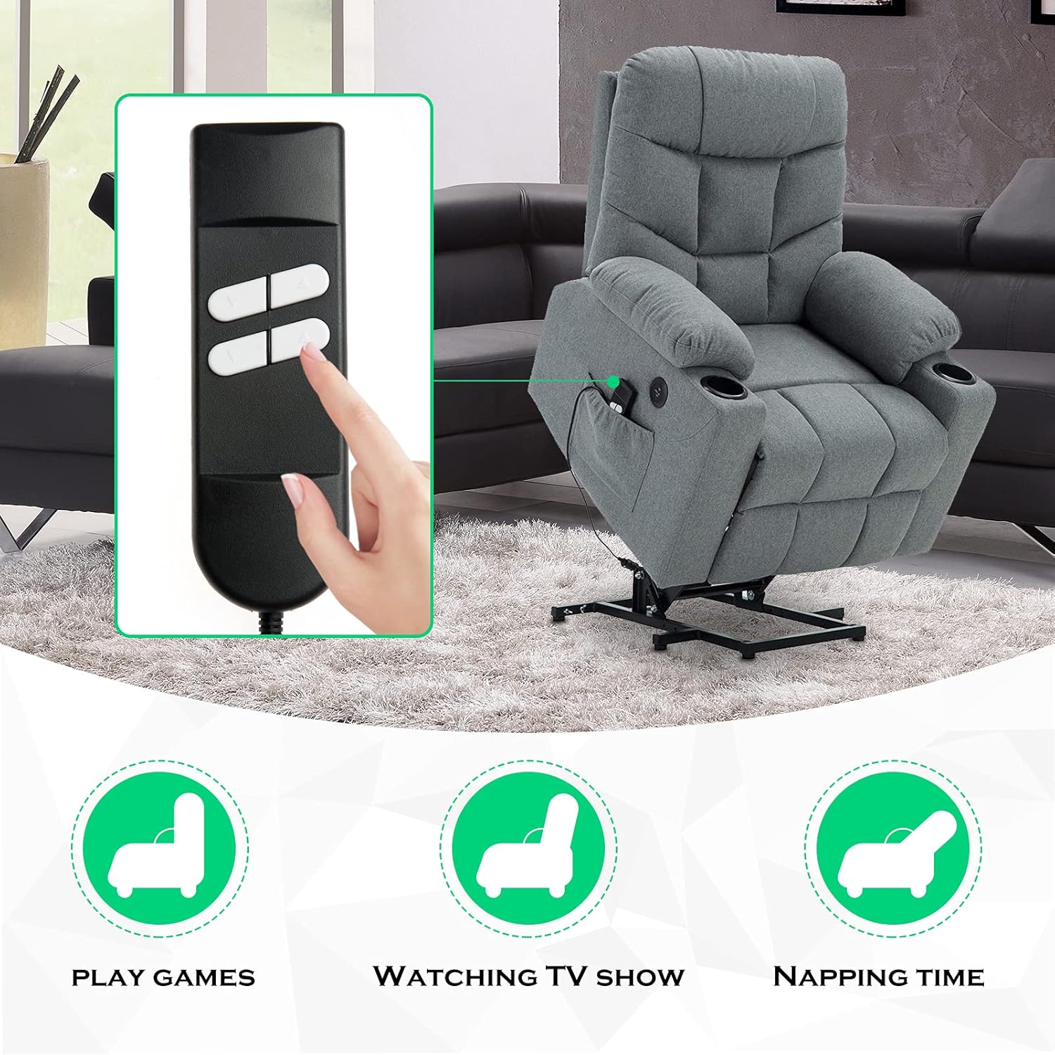 ICYANG Lift Chair Remote Replacement 5 Pin Power Lift Chair Recliner Hand Control, Catnapper Recliner Parts UP/Down 4 Button Roll line 180 Degree Electric Sofa Remote for Okin Power Recliners