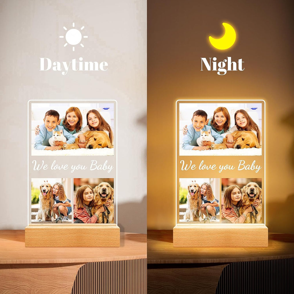 Custom Collage Picture Frames with Photo, Personalized Photo Frame with Night Light, Personalized Picture Frame, Customized Birthday Gifts for Baby Kids Girls Boys Pet Friends Family