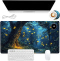 Heated Mouse Pad 23.6 x 14 in 3-Temp Fast Heating Desk Mat with Auto Timer Warmer for Hands Wrist Pain Relief Waterproof Keyboard Mat for Office, Gaming, Home, Enchanted Forest Glow