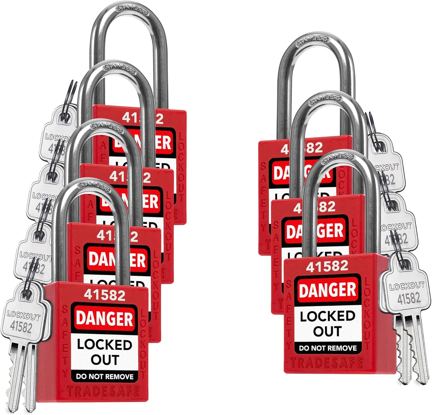 TRADESAFE Lockout Tagout Locks Set - 7 Red Keyed Alike Padlocks, 2 Keys Per Lock, OSHA Compliant Loto Locks for Lock Out Tag Out Stations, Premium Grade
