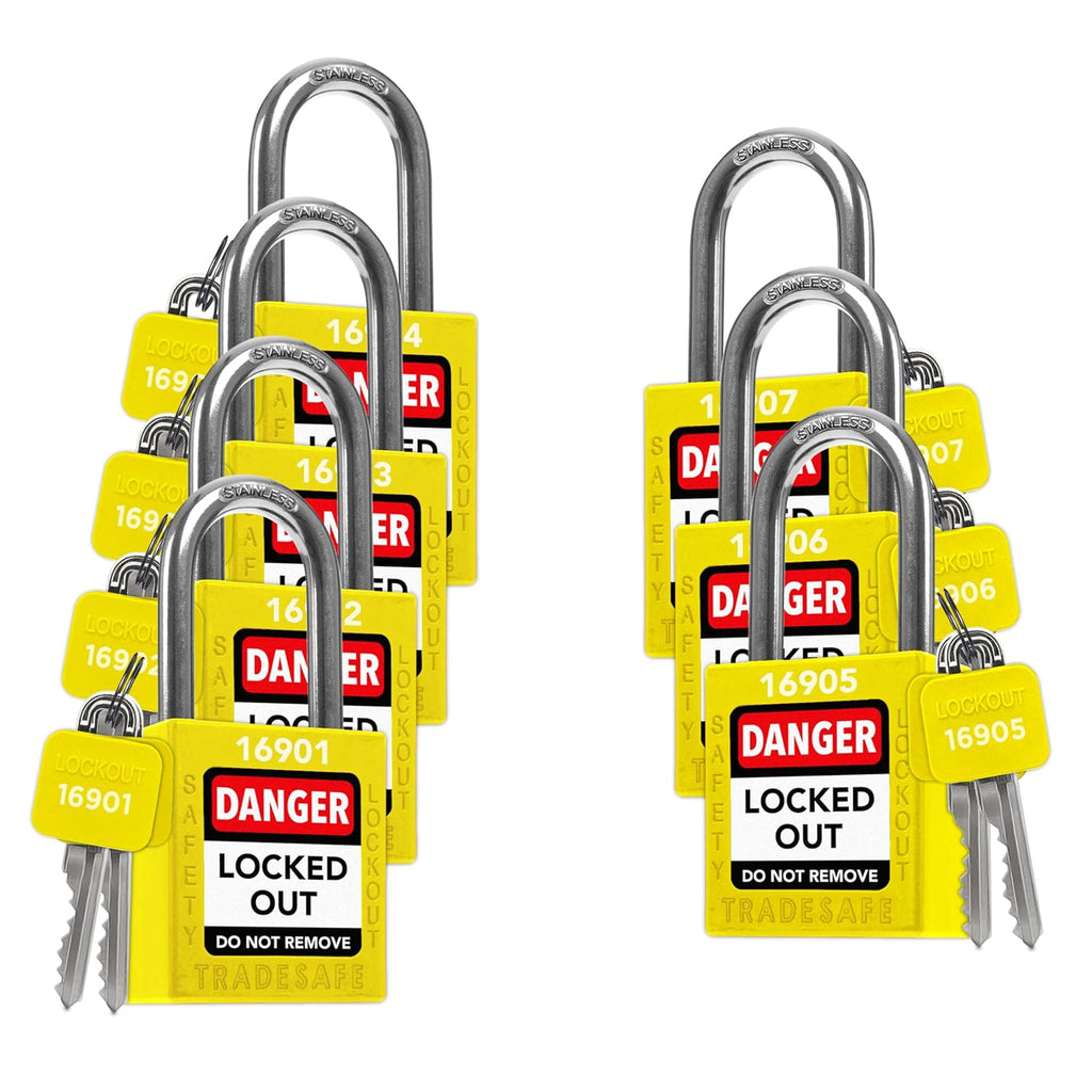 TRADESAFE Lockout Tagout Locks Set - 7 Yellow Loto Locks, Lockout Locks Keyed Different, 2 Keys Per Lock, OSHA Compliant Lock Out Tag Out Padlocks, Safety Padlocks for Electrical Lockout Tag Out Kits