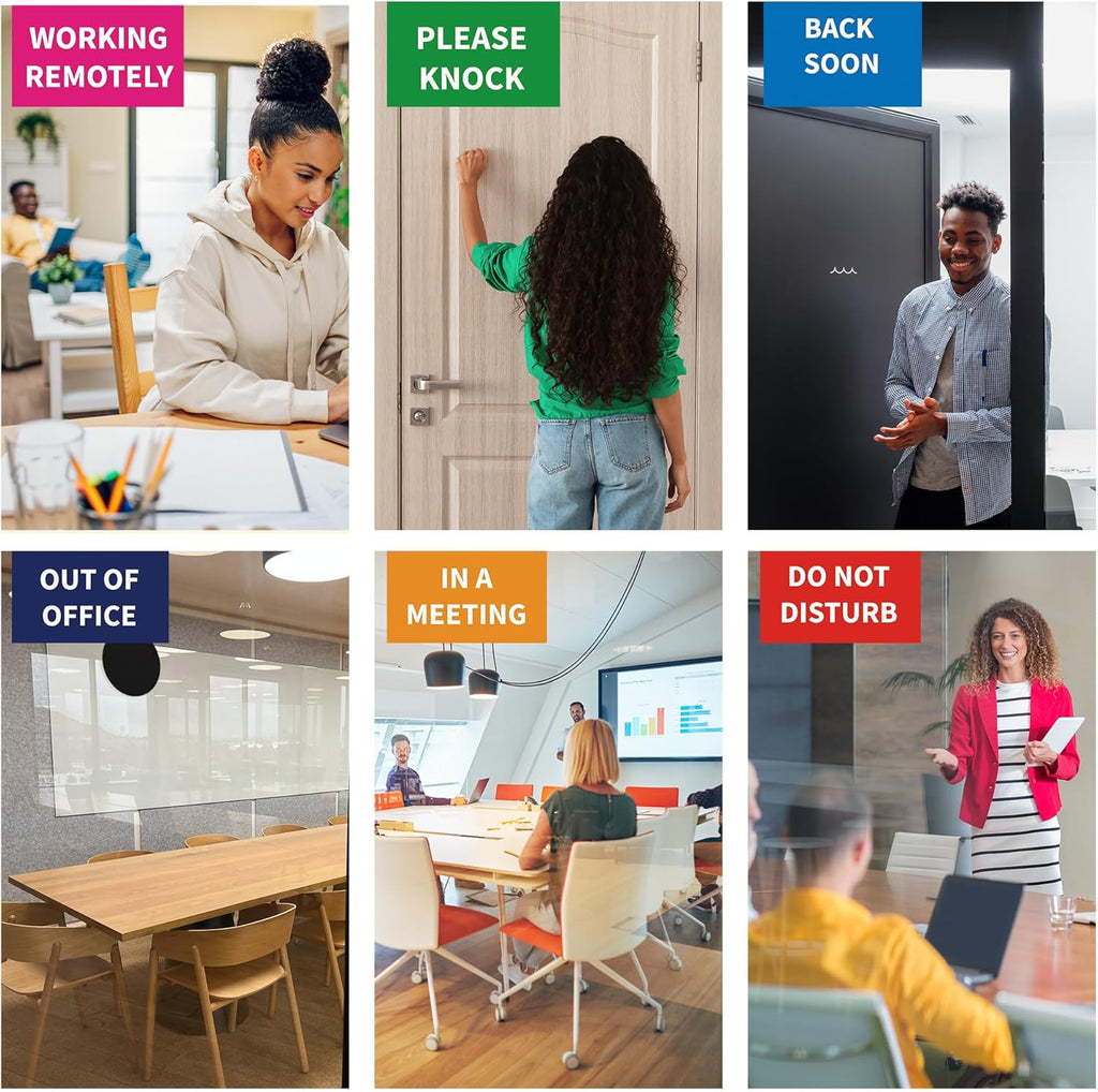 Office Door Signs 6 Options Do Not Disturb, Please Knock, In A Meeting, Out Of Office, Working Remotely Back Soon Privacy Door Slider Sign For Meeting & Conference Room Brushed Silver