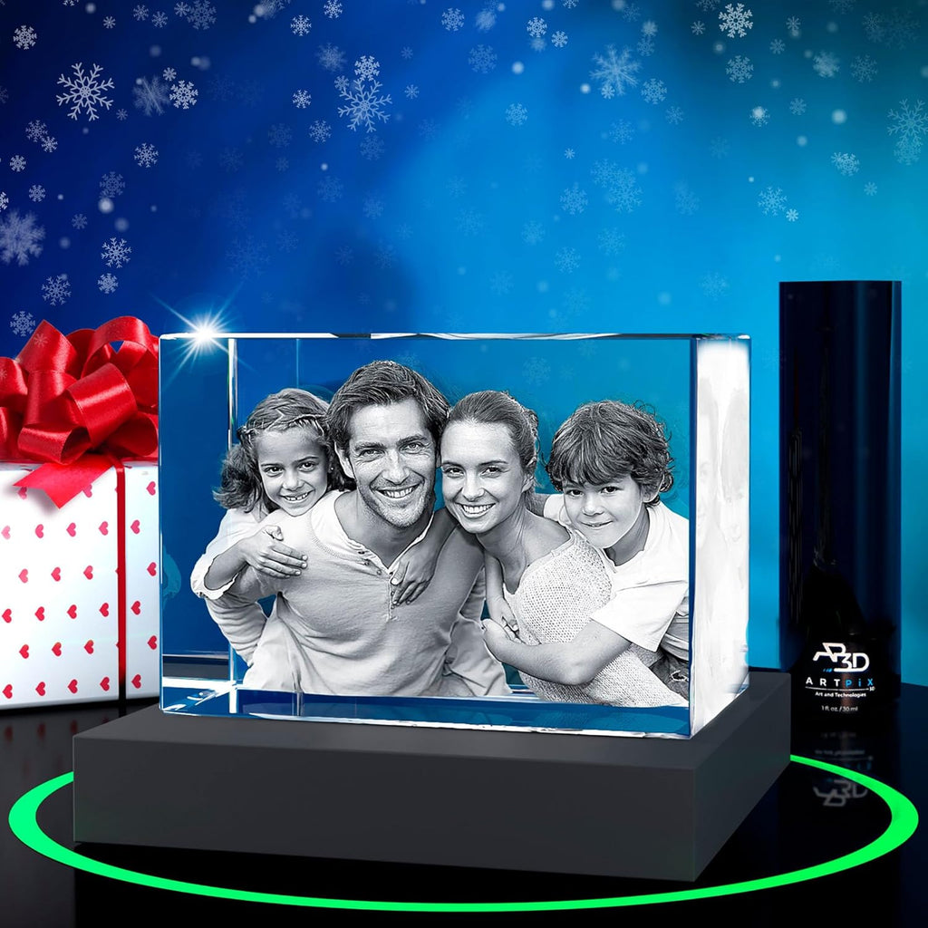ArtPix 3D Premium Crystal Photo, Christmas Personalized Gifts for Women, Wife, Her, Him, Men, Husband, Grandma, Great Xmas Customized Gift With Your Own Photo, Custom Glass 3D Laser Etched Picture