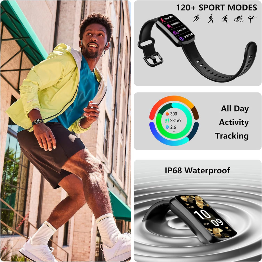 Health Fitness Tracker, Smart Watch with 24/7 Heart Rate, Activity Tracker with Blood Pressure and Blood Oxygen Monitor, 120 Sport Mode Waterproof Sleep Tracker for Women Men (Black)