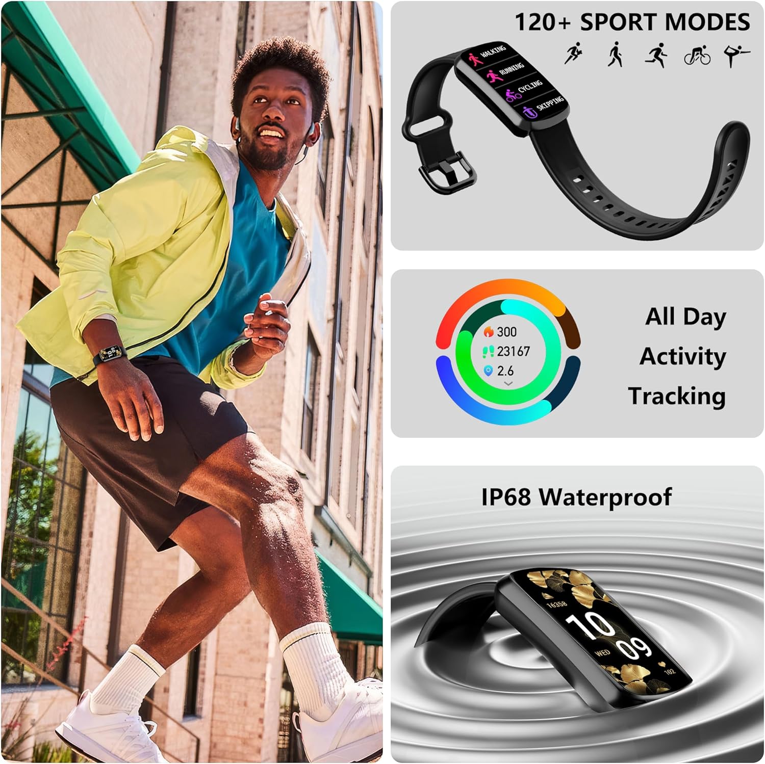 Health Fitness Tracker, Smart Watch with 24/7 Heart Rate, Activity Tracker with Blood Pressure and Blood Oxygen Monitor, 120 Sport Mode Waterproof Sleep Tracker for Women Men (Black)