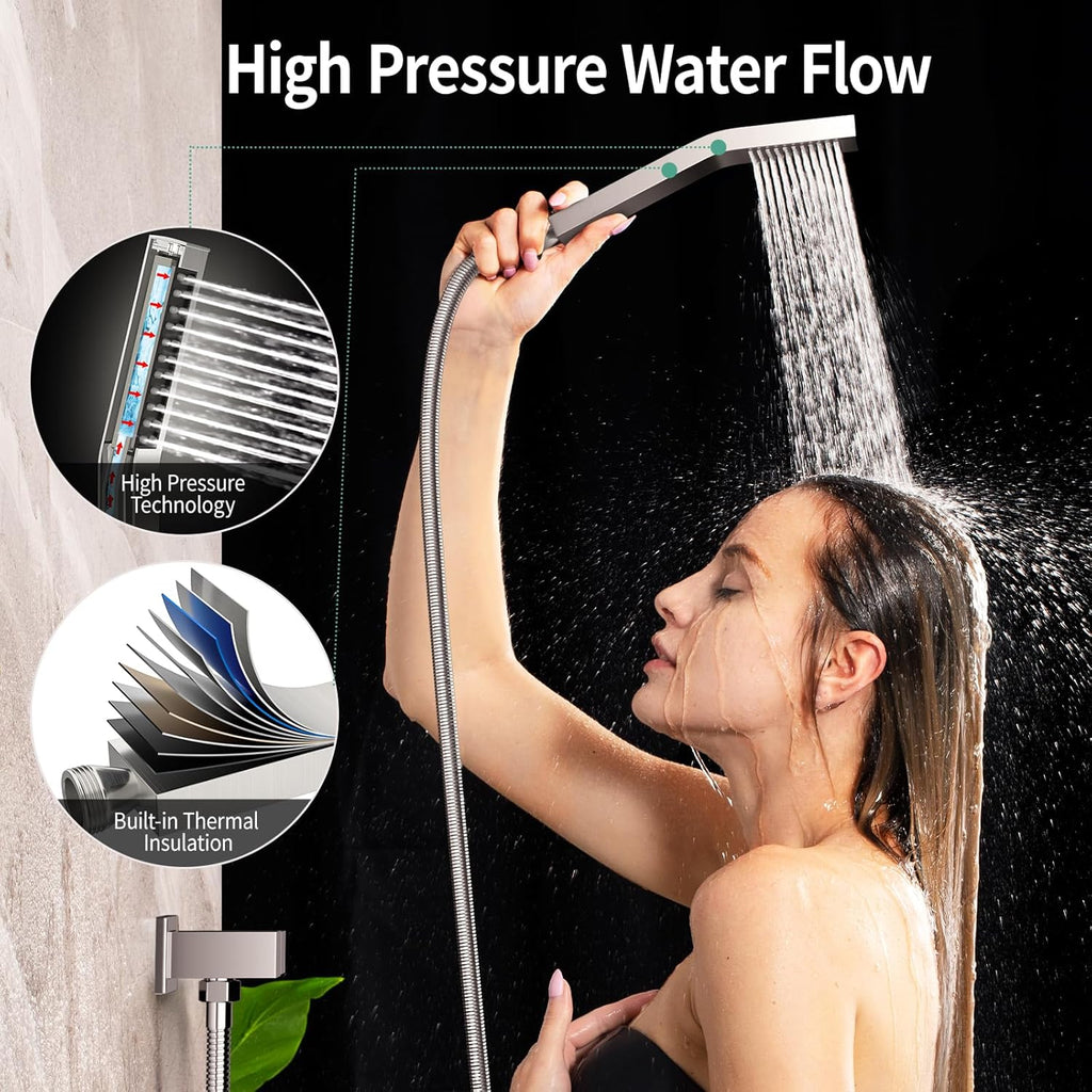SR SUN RISE Shower Faucet Set - Shower Valve with 8 Inch Rainfall Shower Head and Handheld Shower - Wall Mounted Shower System with Rough In Valve and Shower Faucet Trim Repair Kits - Brushed Nickel
