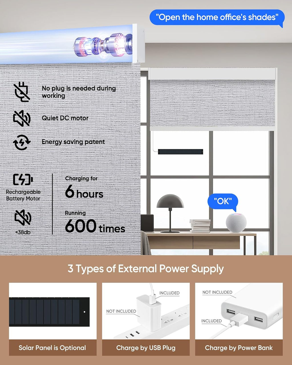 Kincmo Motorized Blinds with Remote,100% Blackout Motorized Roller Shades Work with Apple Homekit,Alexa,Google, Custom Electric Blinds with App,Voice Control (Classic Smoke)