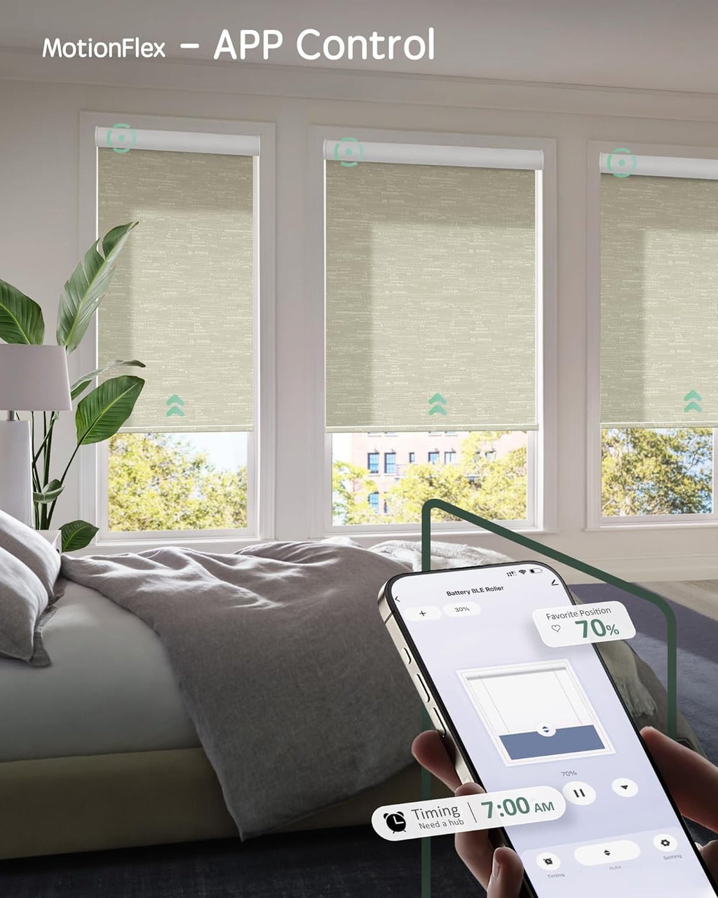 Yoolax Motorized Shades Dual Control, MotionFlex Motorized Roller Shades with App & Manual Control, Pull Down Automatic Shades for Indoor Windows, Custom Size(Light Filtering Jacquard Coffee)