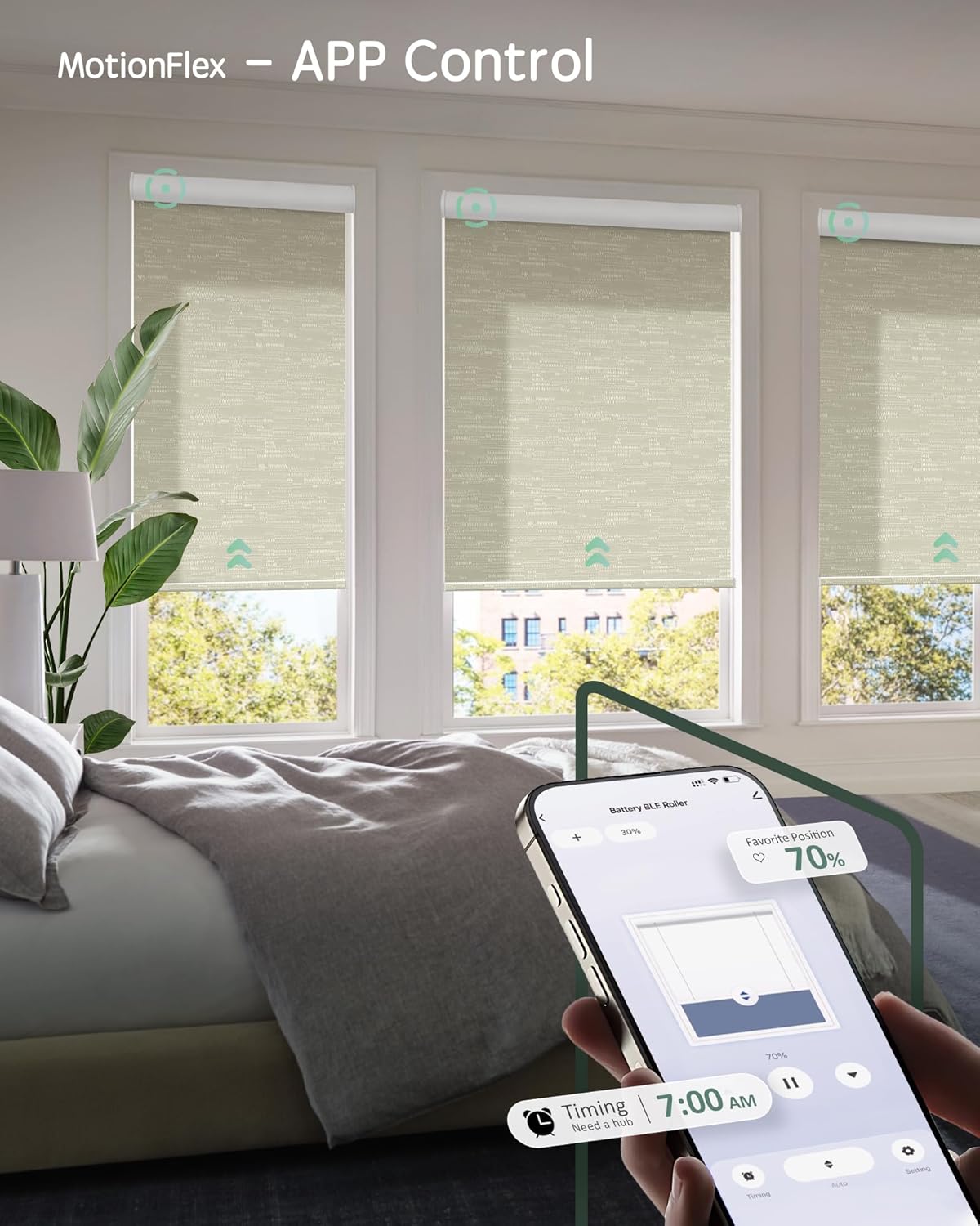 Yoolax Motorized Shades Dual Control, MotionFlex Motorized Roller Shades with App & Manual Control, Pull Down Automatic Shades for Indoor Windows, Custom Size(Light Filtering Jacquard Coffee)