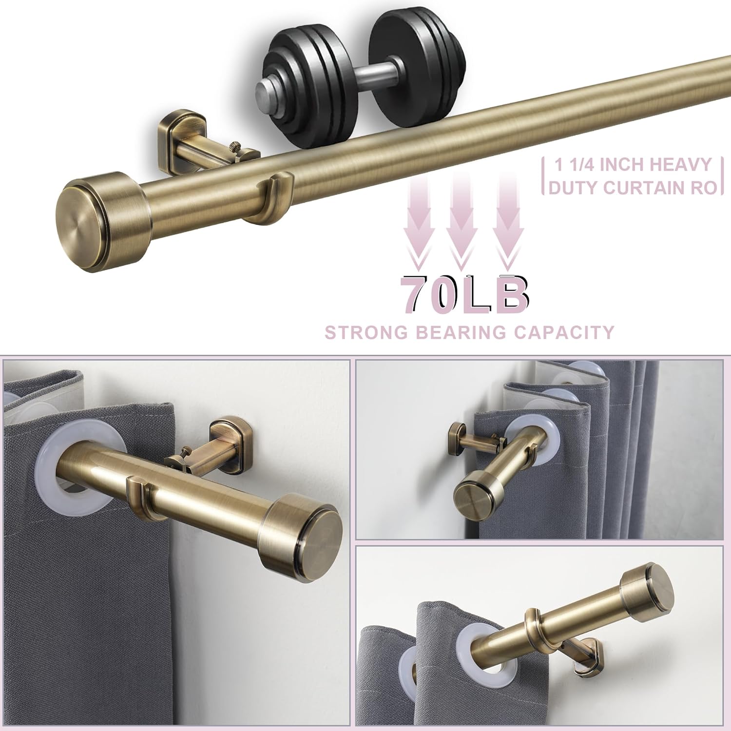 Heavy Duty Curtain Rods,1 1/4" Large Diameter Premium Nonadjustable Curtain Rod,144in/12ft Custom Window Treatment Rods with Durable Aluminum Brackets and End Caps,Antique Bronze Finish