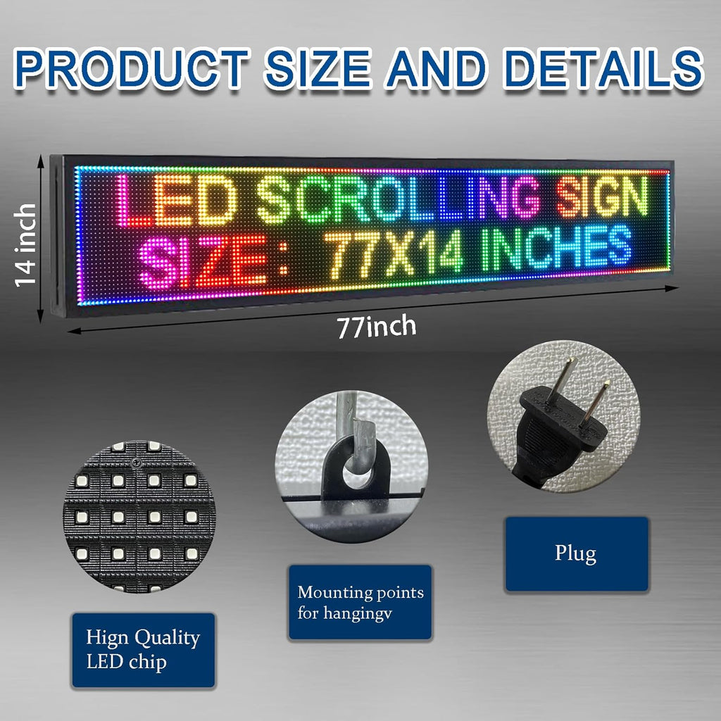 77"x14" P10 Outdoor Waterproof LED Digital Sign – Commercial Advertising Screen with Remote Content Management, HD Display for Zoos, Resorts, Gas Stations, Hotels, Events & Outdoor Promotions