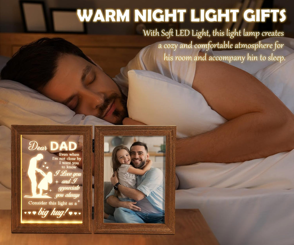Tiblue Christmas Gifts for Dad from Daughter Son Kids Wife Dad Gifts for Dad Who Wants Nothing Best Daddy Gift - Night Light with Father Picture Frame for 5x7 Photos New Daddy Bonus Step Father Gift