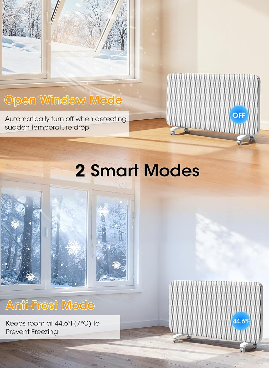 Convection Panel Space Heater Indoor Use, Large Room Electric Heater with Wifi App Control, Smart Mica Infrared Heater with Programmable Thermostat, Wall Mount or Standing, Quiet & Eco, 1500W